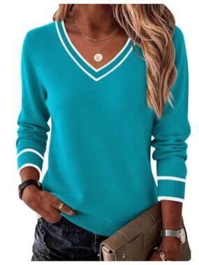 Zeagoo Womens 2026 Fall Long Sleeve V Neck Pullover Sweater Dressy Casual Knit